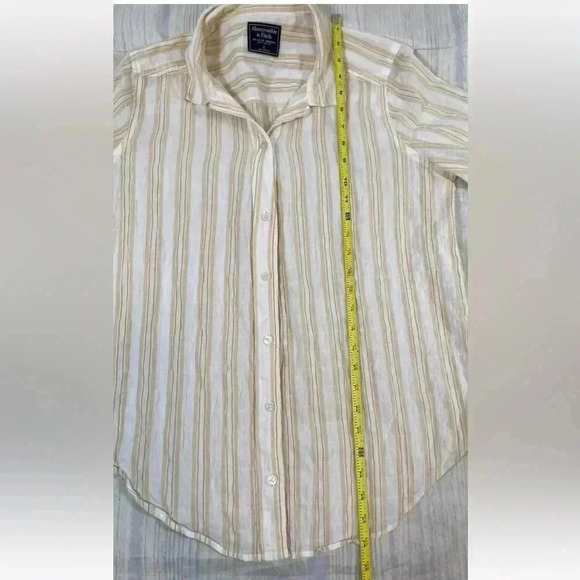Abercrombie & Fitch Woman’s L Long Sleeve Crinkle‎ Top Yellow White Button shirt - Picture 10 of 14
